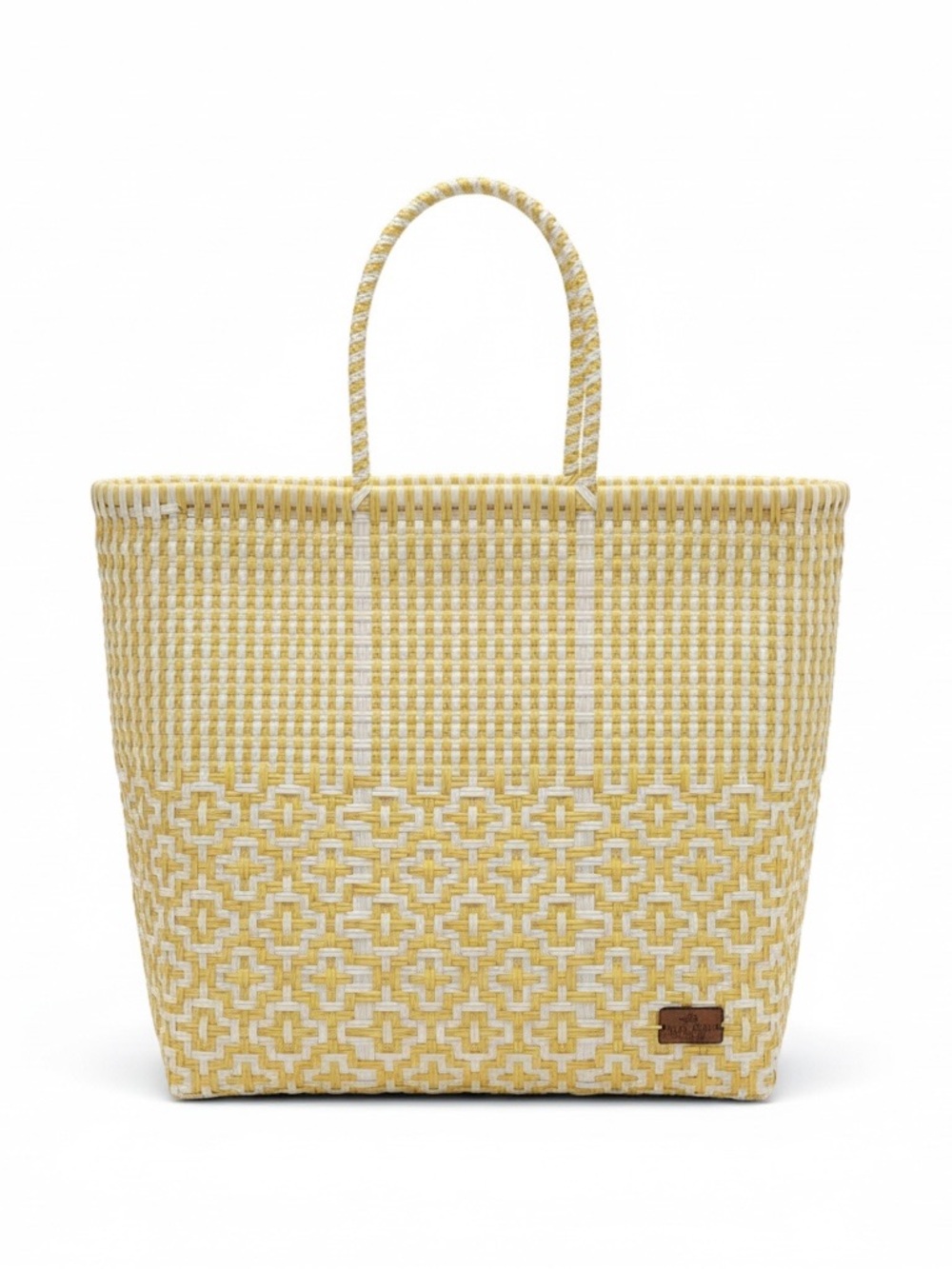 Woven recycled plastic Tote Bag in Yellow and White
